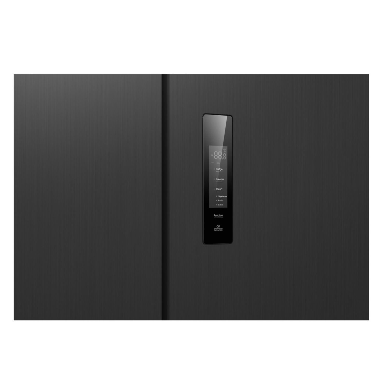 Touch control panel on the Dark Inox door of the DeSantii fridge freezer