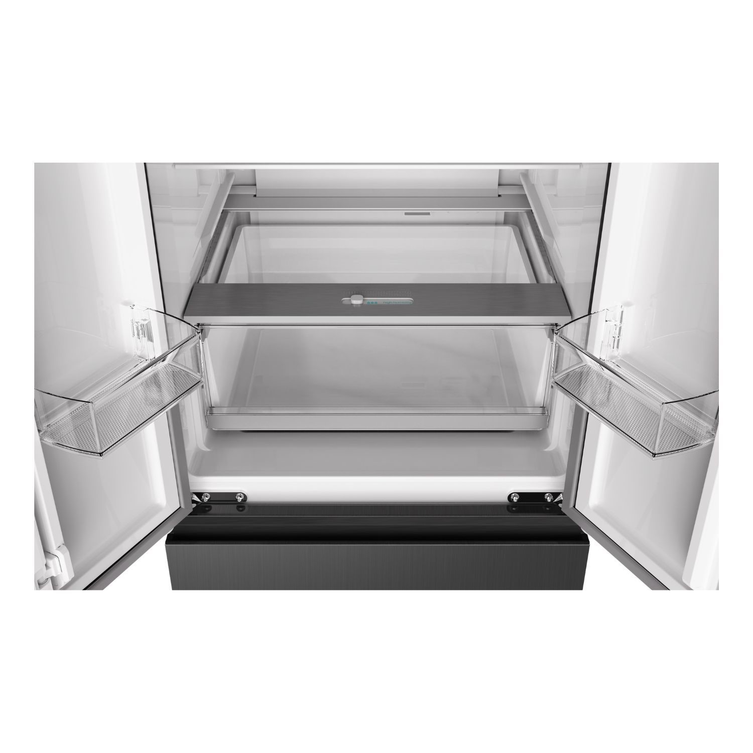 Inside the DeSantii French door fridge with the doors open