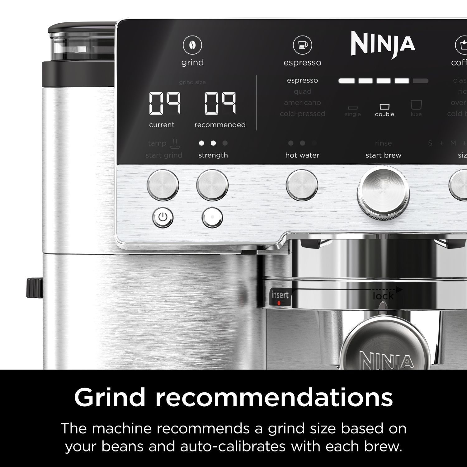 The machine recommends a grind size based on your beans and auto-calibrates with each brew.