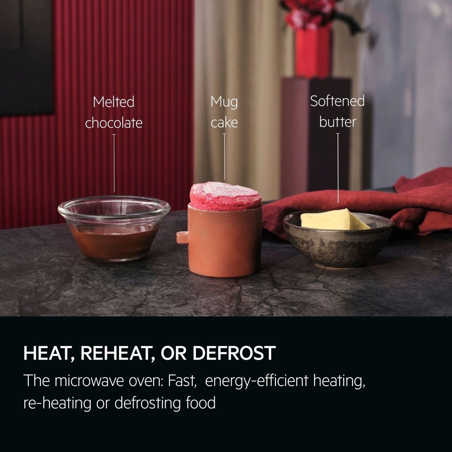 Heat, reheat, and defrost.