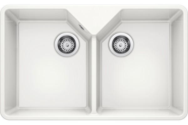 Blanco Villae Farmhouse Dual Bowl Undermount Ceramic Kitchen Sink - White
