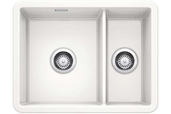 Blanco Villae Farmhouse Dual Bowl Undermount Ceramic Kitchen Sink - White
