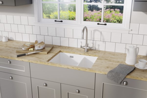 Blanco Villae Farmhouse Dual Bowl Undermount Ceramic Kitchen Sink - White