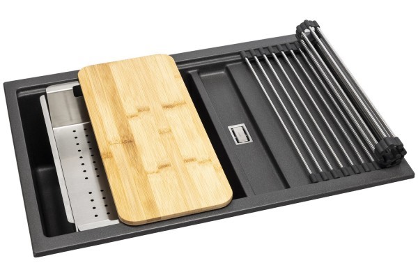 Abode Synchronist 1.25 Bowl Inset / Undermount Black Granite Kitchen Sink