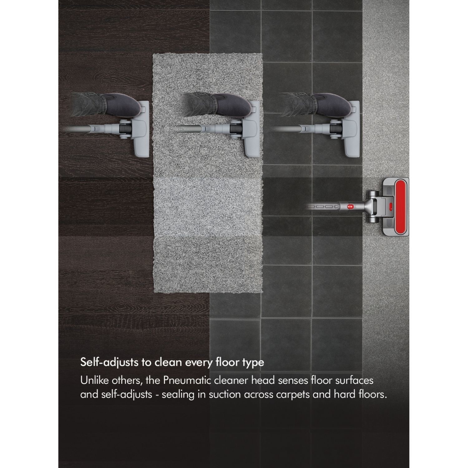 Self adjusts for all floor types