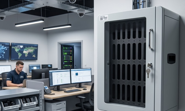 Integrated cable management and charging modules for mobile devices