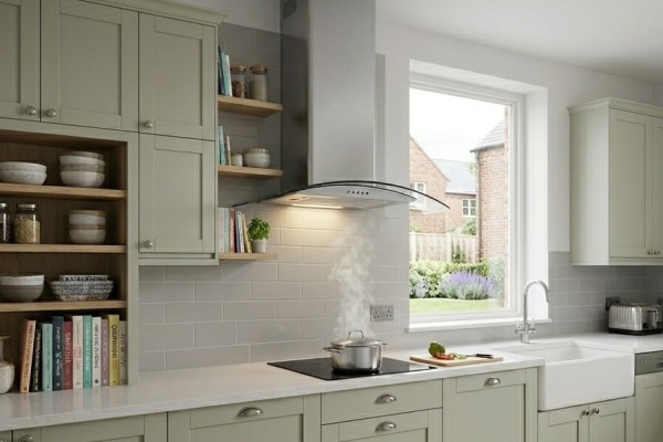 electriQ 60cm Curved Glass Chimney Hood - Stainless Steel