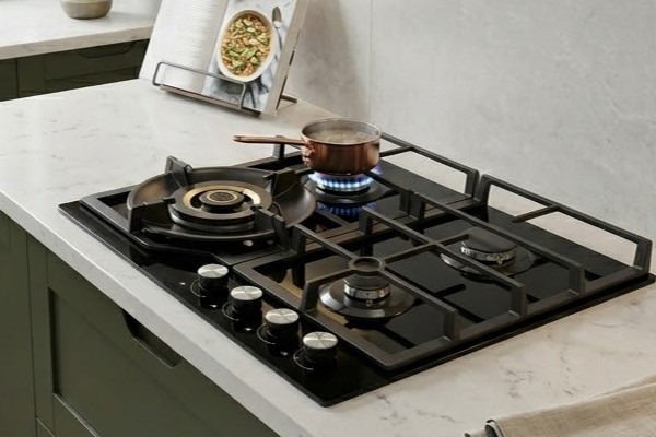 electriQ 60cm 4 Burner Gas on Glass Hob with Rapid Wok Burner