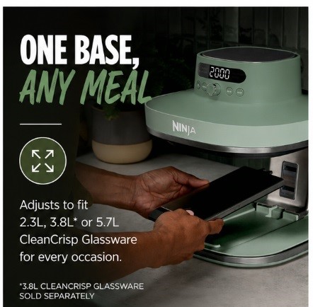 Ninja AS090UKGN CRISPi PRO 5-in-1 Glass Air Fryer &ndash; Moss Green XL Healthy Air Fry Bake Roast & Crisp Cooking System
