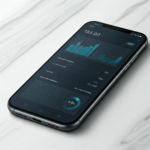 Data security and dashboard analytics displayed on a mobile device.