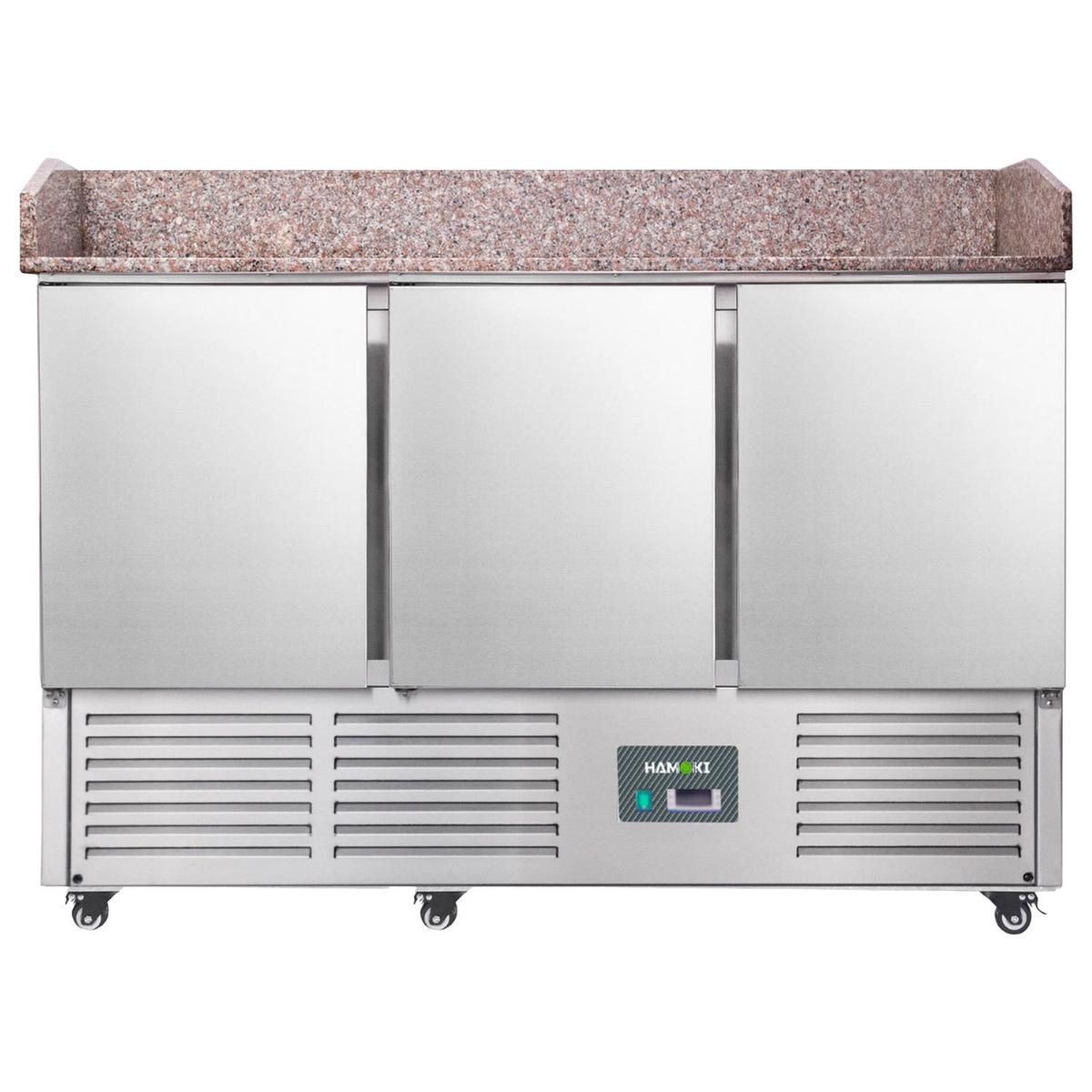 Hamoki PZ903 3 Door Pizza Prep Counter - 346 Ltr, Granite Worktop, Plug In