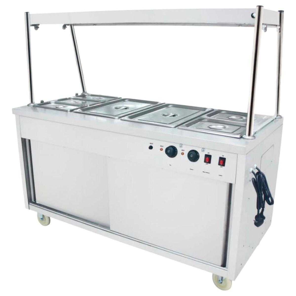 Hamoki DC-4WG Mobile Hot Cupboard with Bain Marie Top - 4 x 1/1 GN, 1500mm Wide, 4.2kW, 2 x 13A Plugs