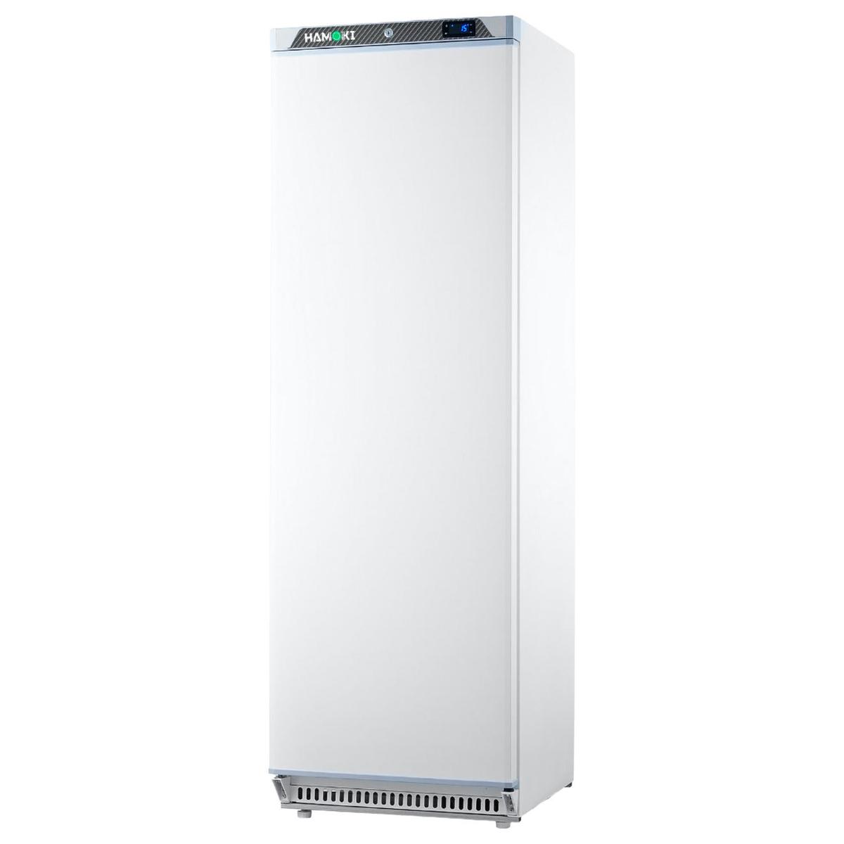Hamoki HA-F400 Single Door Upright Freezer - 400 Ltr Gross, 600mm Wide, White, 13A Plug