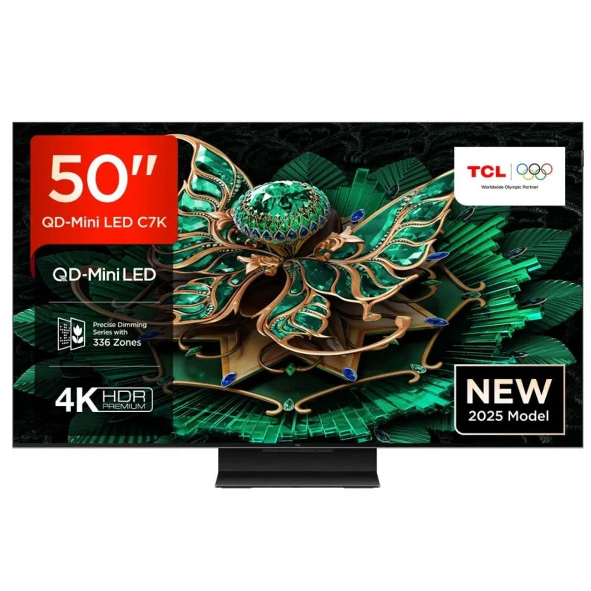 TCL 50C7K-UK 50 Inch QD-Mini LED 4K Google TV – 144Hz Gaming Dolby Vision & Dolby Atmos