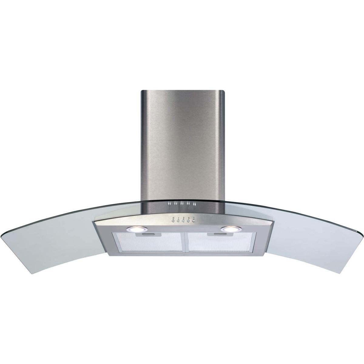 Refurbished CDA ECP102SS 100cm Curved Glass Chimney Cooker Hood Stainless Steel