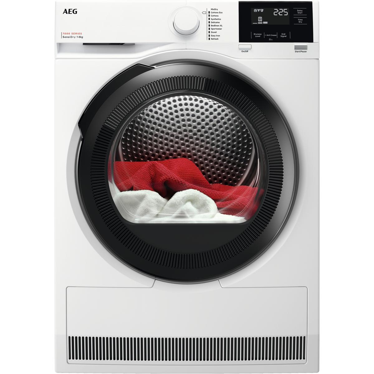 Refurbished AEG 7000 Series SensiDry&reg; 8kg Heat Pump Tumble Dryer - White