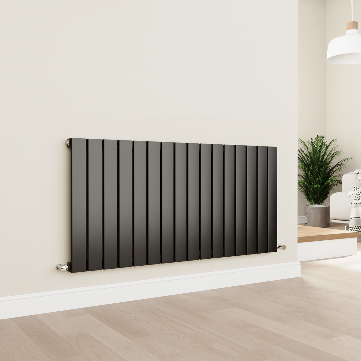 Refurbished - Eco Eleganza Midnight Black Horizontal Flat Designer Aluminium Radiator 600x1200mm Single Panel 3683 BTU