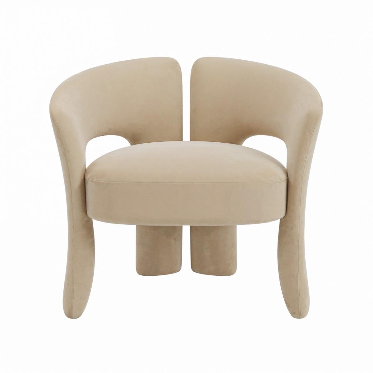 Beige Velvet Modern Curved Accent Chair - Azalea