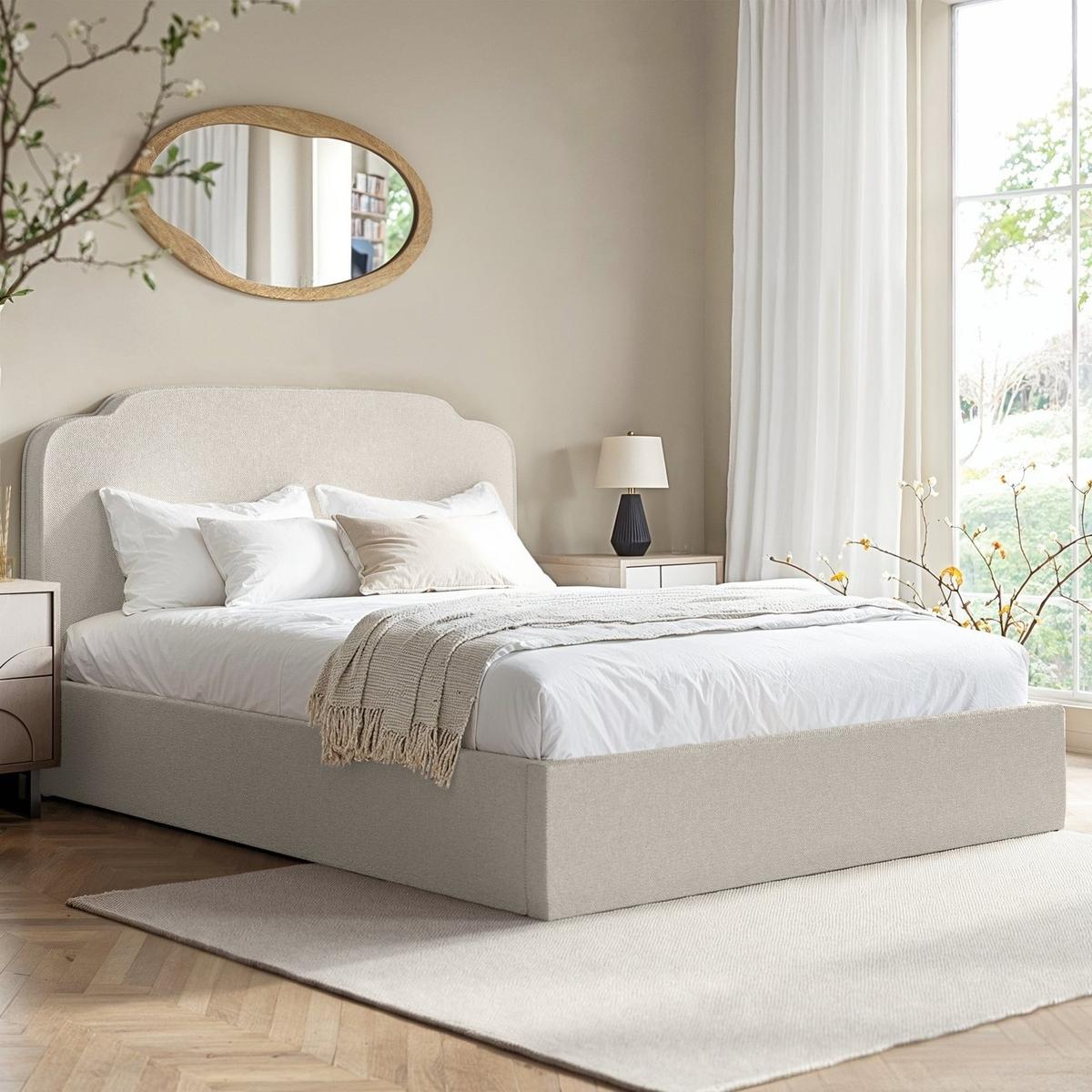 ONLY OPENED - Cream Fabric King Size Ottoman Bed - Siena