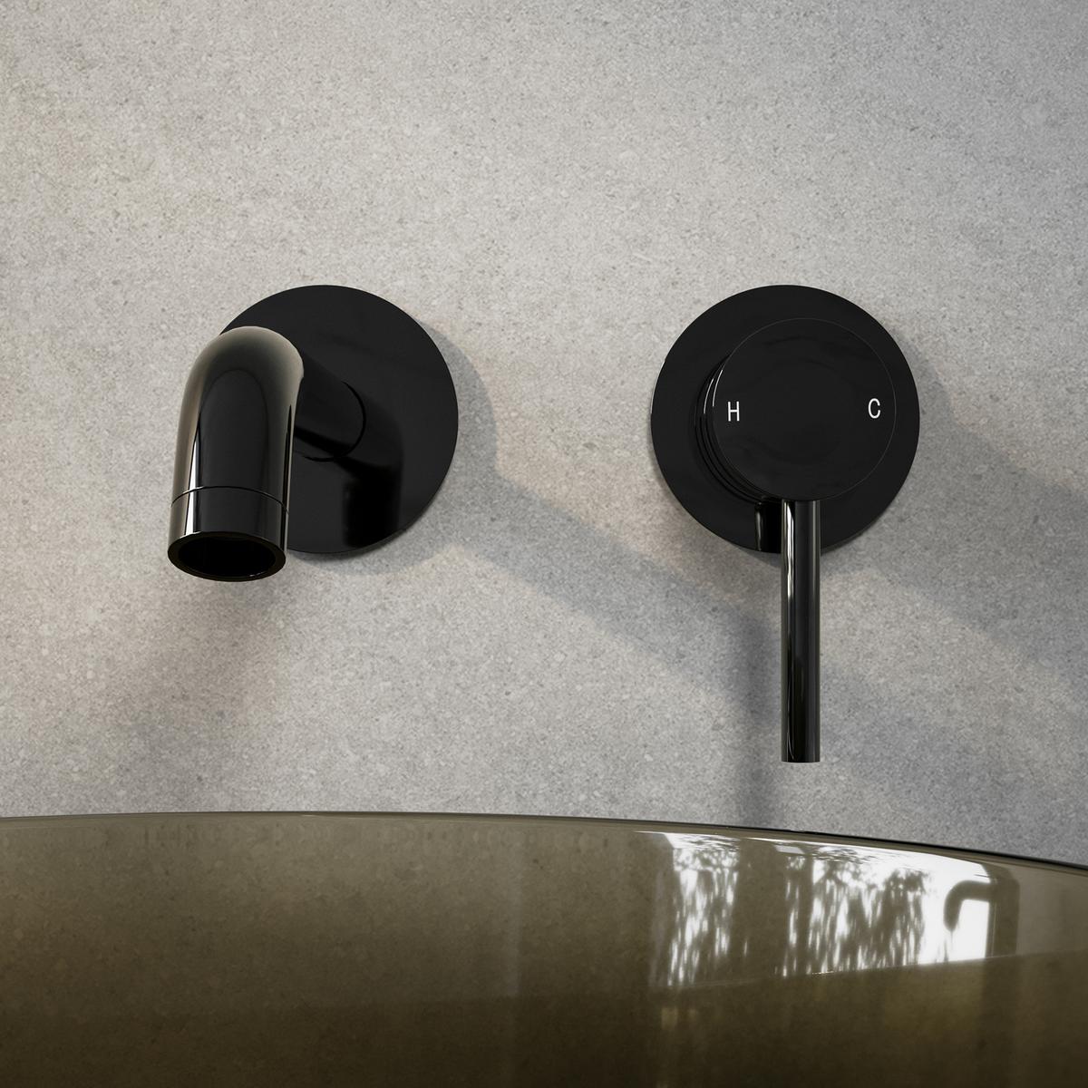 Black Chrome Wall Mounted Basin Mixer Tap - Arissa