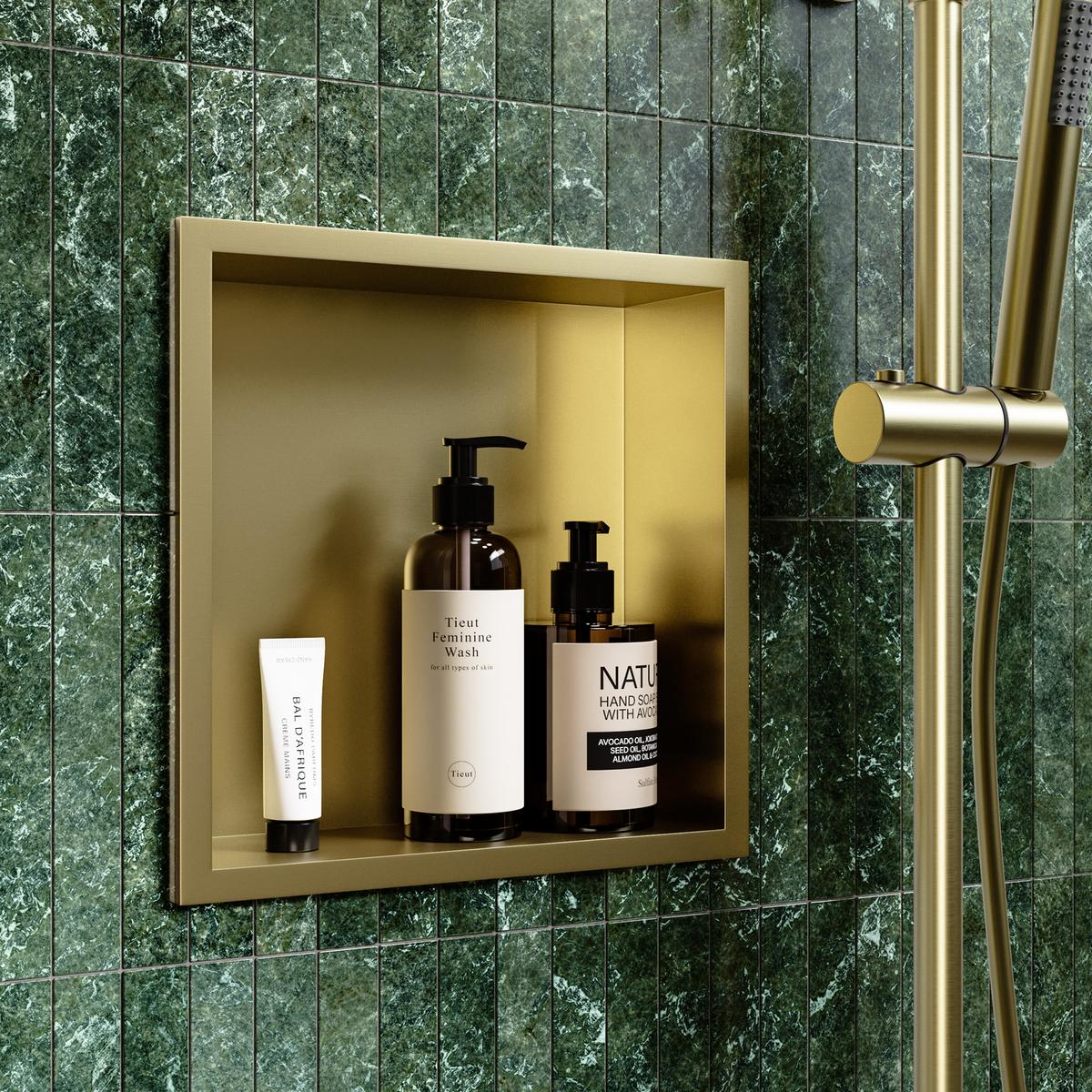 Brushed Brass Shower Niche 305 x 305mm - Arissa