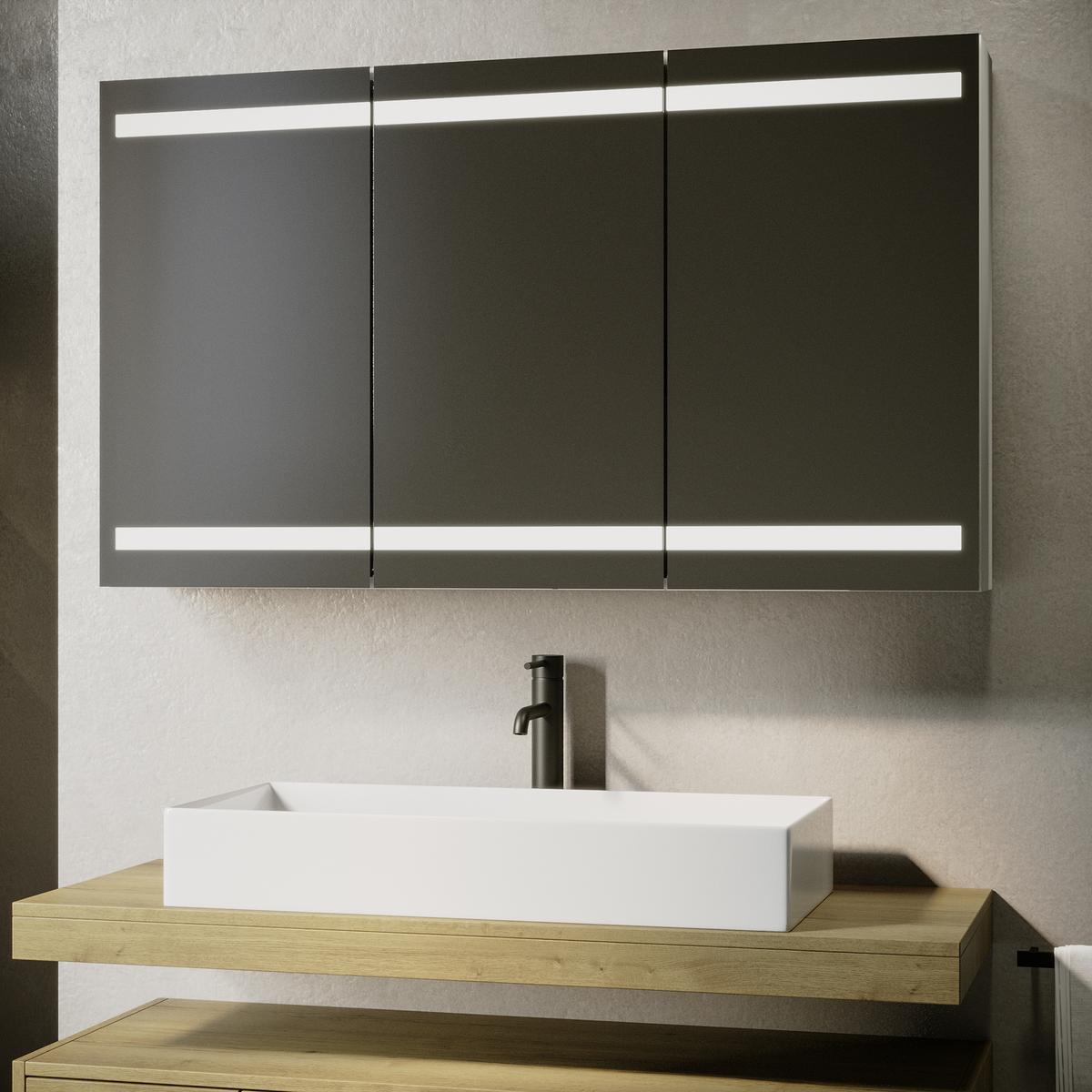 ONLY OPENED - Refurbished Triple Door Mirrored Bathroom Cabinet with Lights Demister & Socket 1200 x 800mm - Artemis