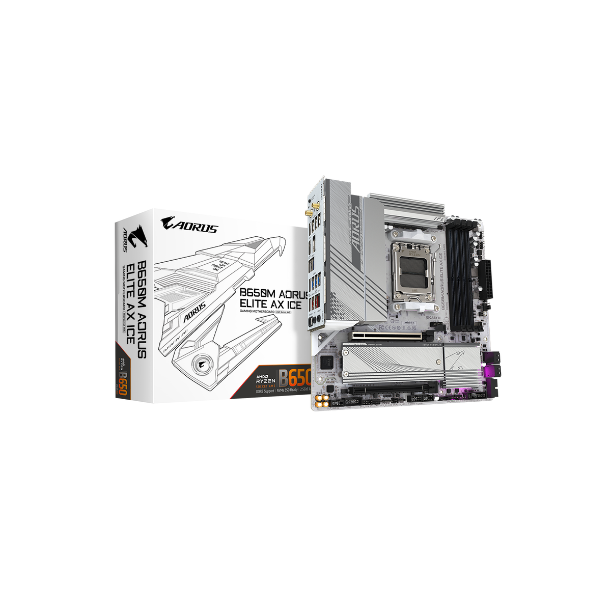 Gigabyte B650M AORUS ELITE AX ICE AMD AM5 DDR5 Micro ATX Wi-Fi Motherboard