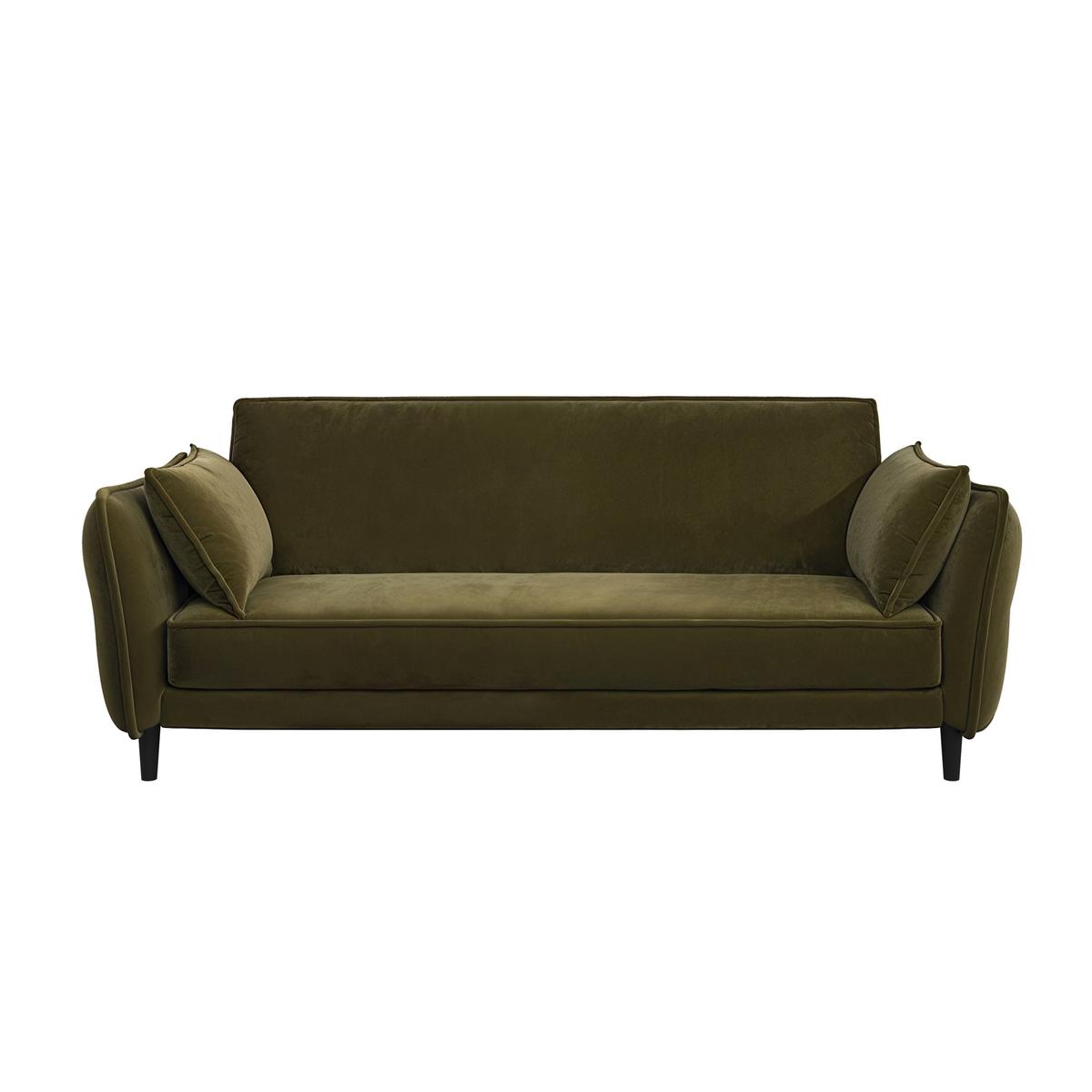 3 Seater Click-Clack Sofa Bed in Olive Green Velvet - Bobby
