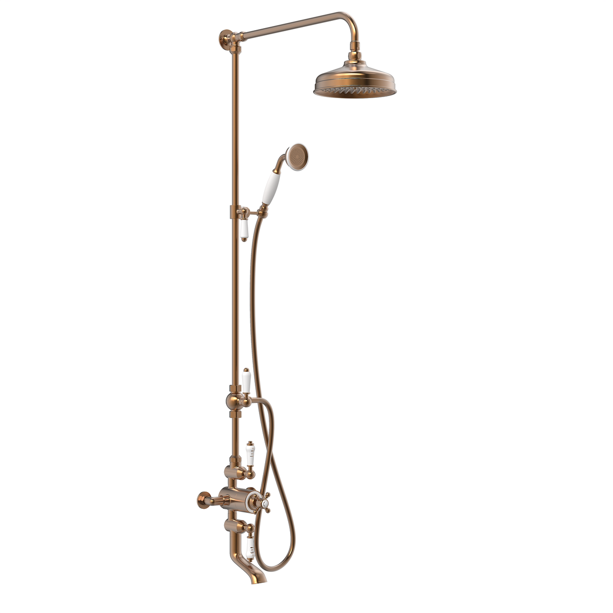 Brushed Bronze 3 Outlet Traditional Thermostatic Bar Mixer Shower Set with Bath Filler Spout & Hand Shower - Camden