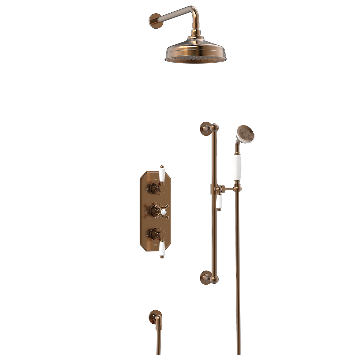 Brushed Bronze 2 Outlet Thermostatic Mixer Shower Set with Hand Shower & Slide Rail Kit - Cambridge