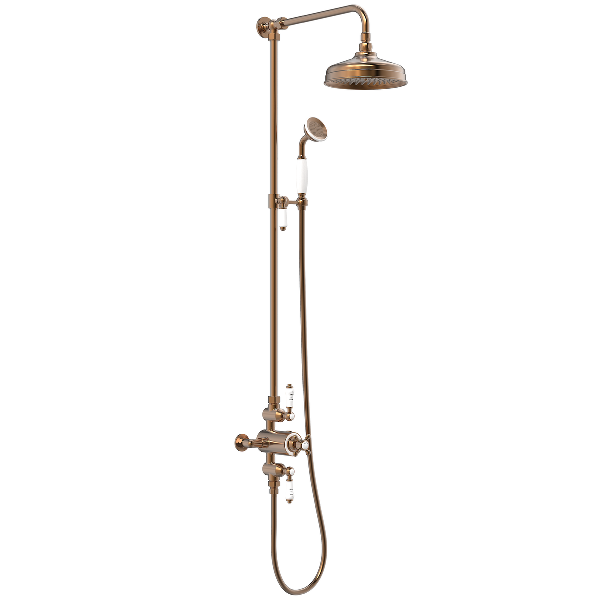 Brushed Bronze 2 Outlet Traditional Thermostatic Bar Mixer Shower Set with Hand Shower - Camden