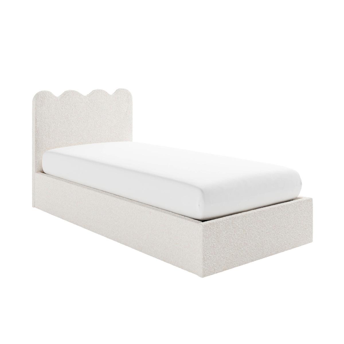 Cream Boucle Single Ottoman Bed with Scalloped Headboard - Boba