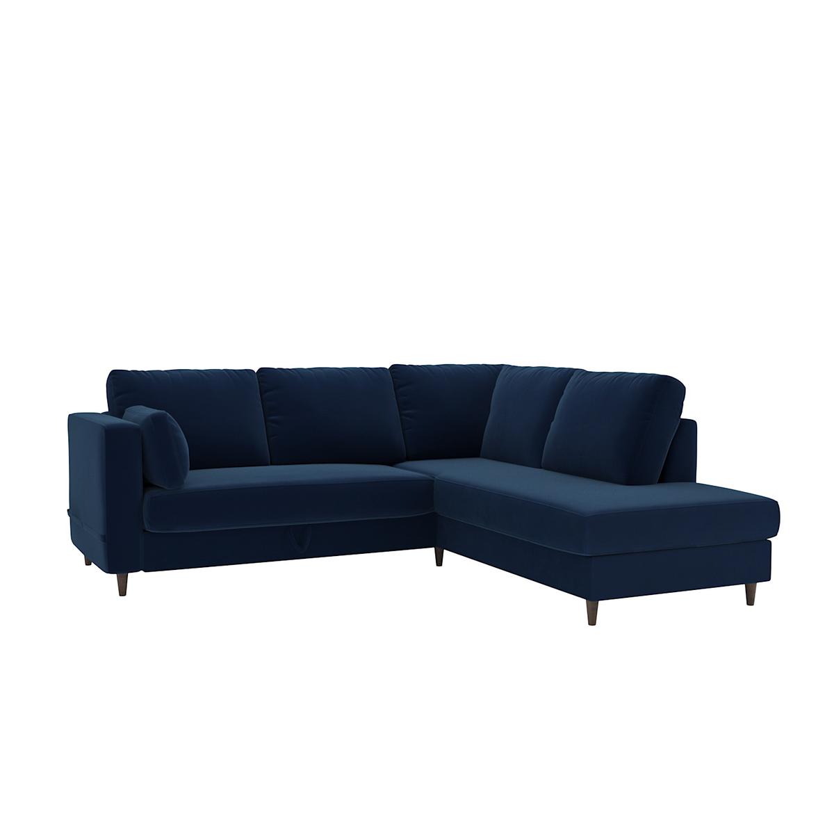 4 Seater Pull-Out Corner Sofa Bed with Storage in Navy Blue Velvet - Boe