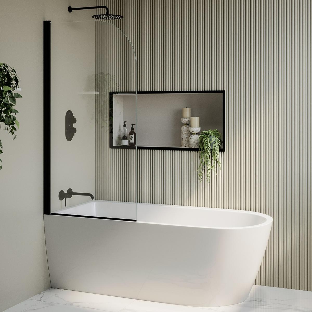 Freestanding Shower Bath Single Ended Left Hand Corner with Black Bath Screen 1650 x 800mm - Amaro