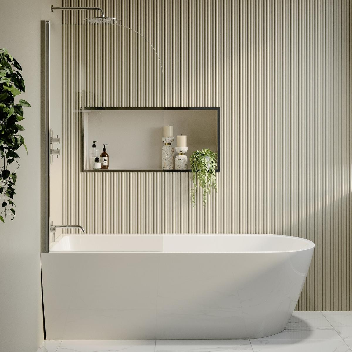 Freestanding Shower Bath Single Ended Left Hand Corner with Chrome Bath Screen 1800 x 800mm - Amaro