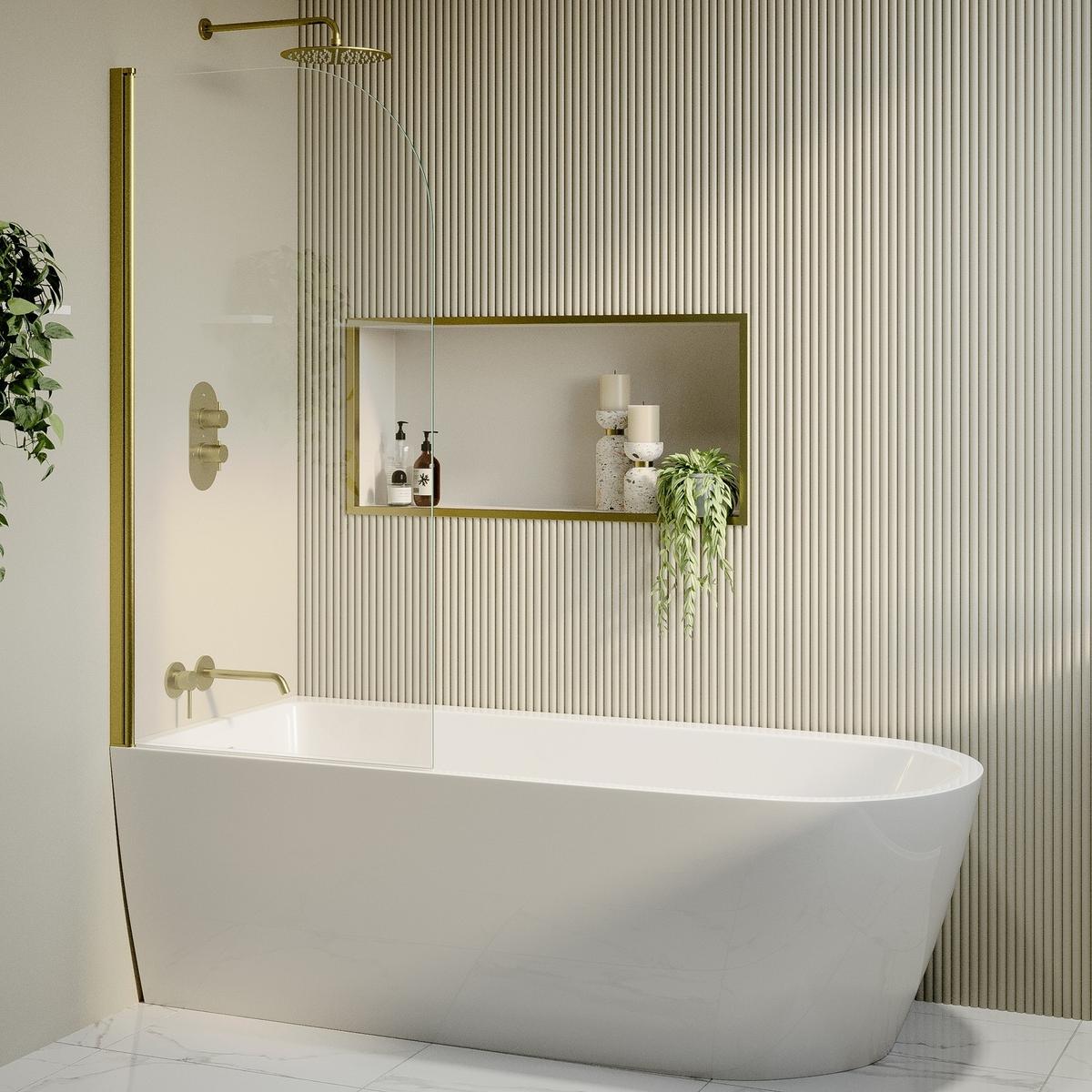 Freestanding Shower Bath Single Ended Left Hand Corner with Brass Bath Screen 1800 x 800mm - Amaro