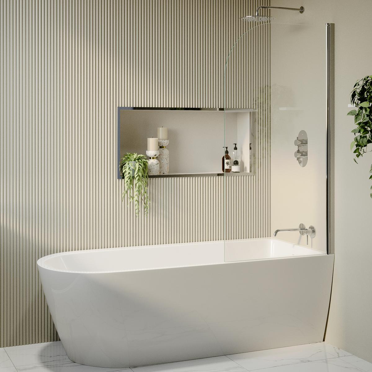Freestanding Shower Bath Single Ended Right Hand Corner with Chrome Bath Screen 1800 x 800mm - Amaro