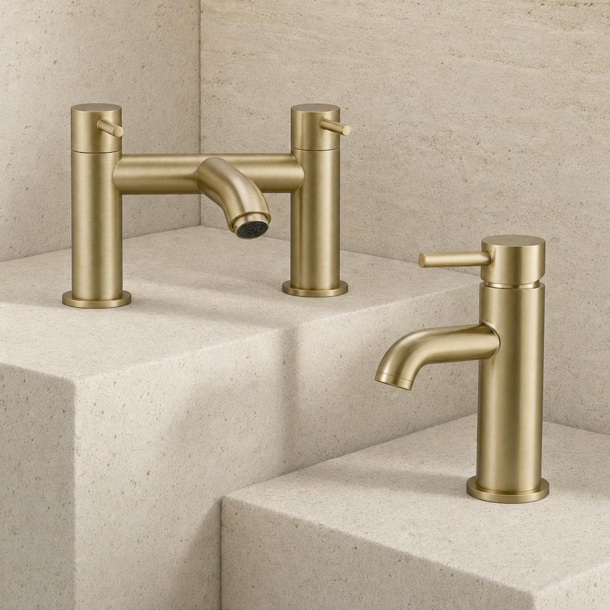 Brushed Brass basin tap and bath filler tap pack - Arissa