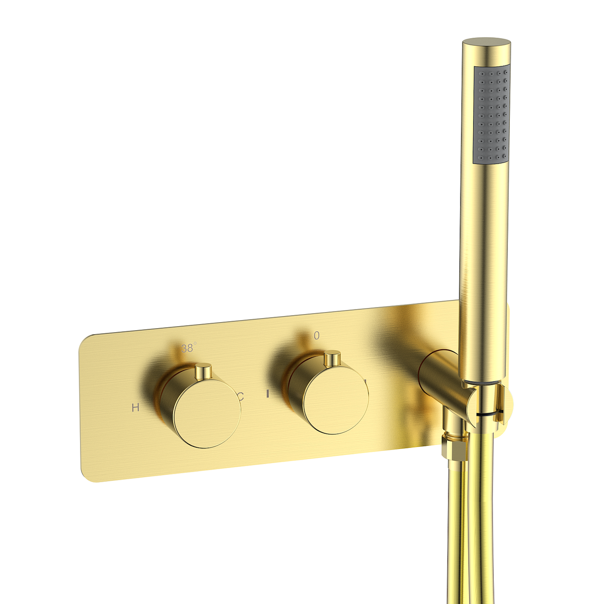 Brushed Brass 2 Outlet Concealed Thermostatic Shower Valve with Integrated Hand Shower - Arissa