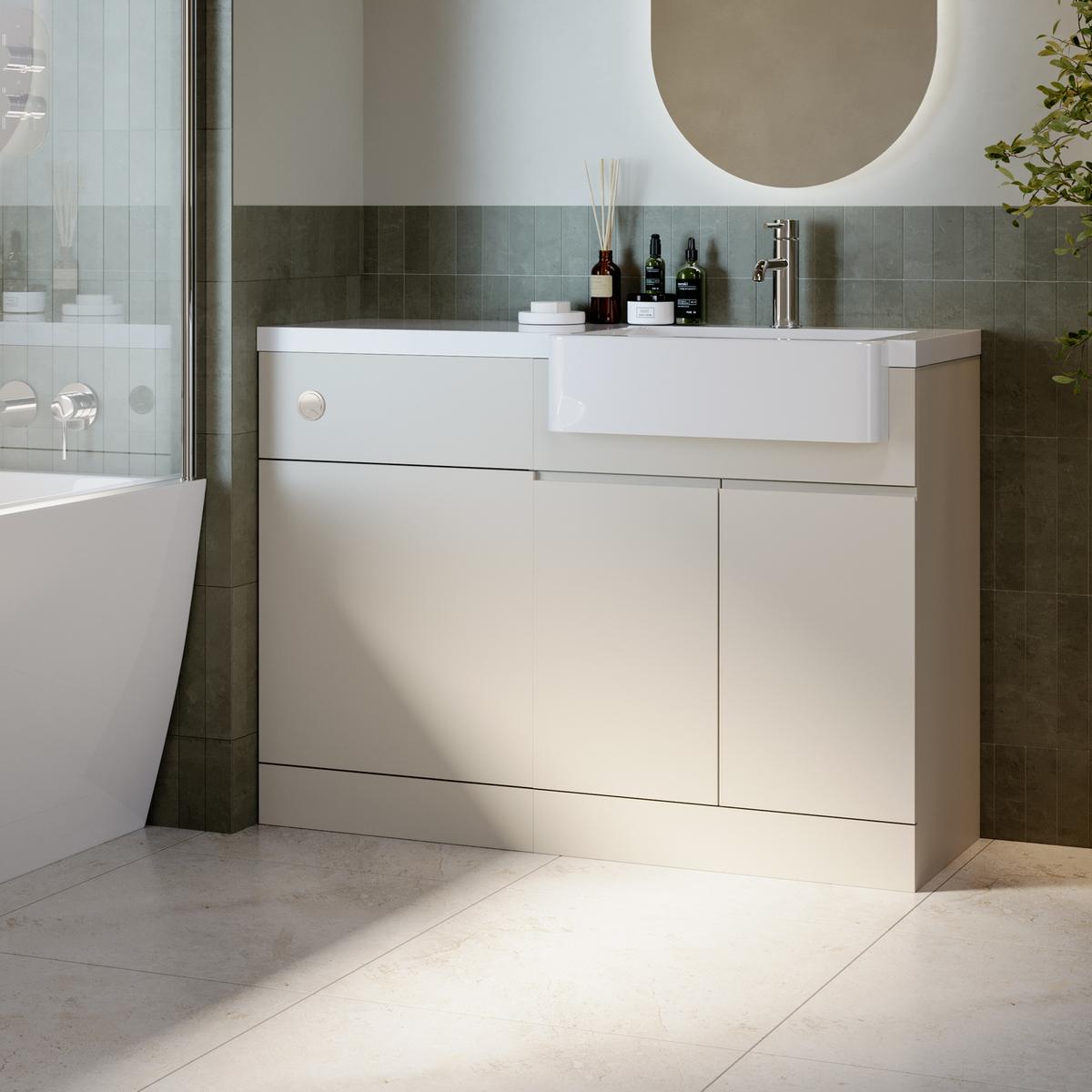 1100mm Beige Right Hand Toilet and Sink Unit with Chrome Fittings - Unit & Basin Only - Bali