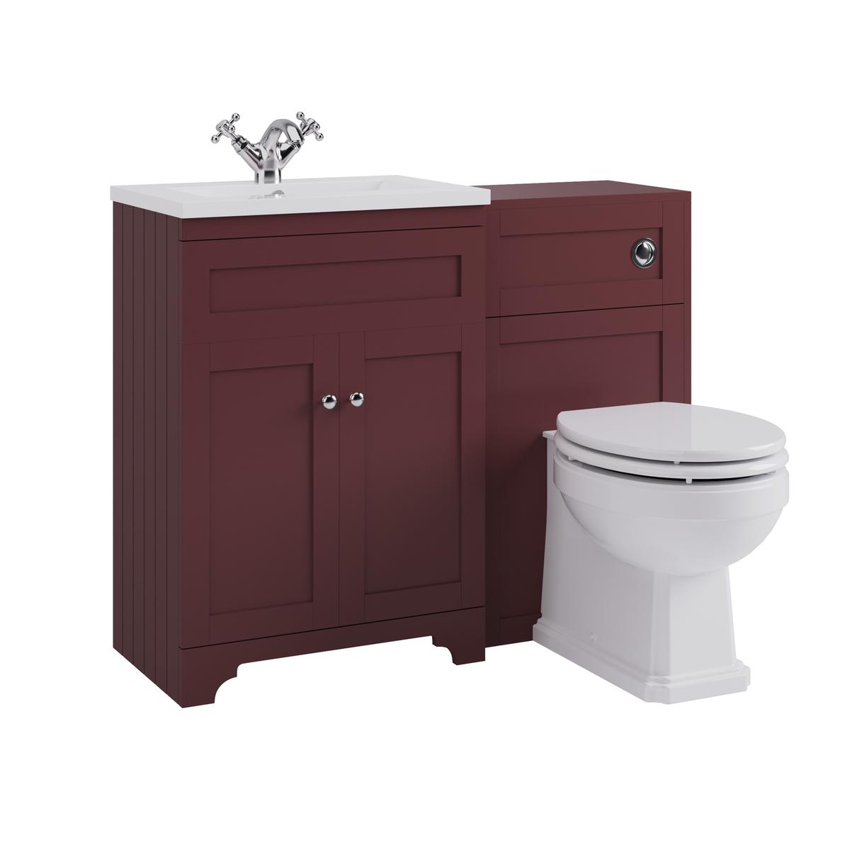 1100mm Burgundy Toilet and Sink Unit with Traditional Toilet - Baxenden