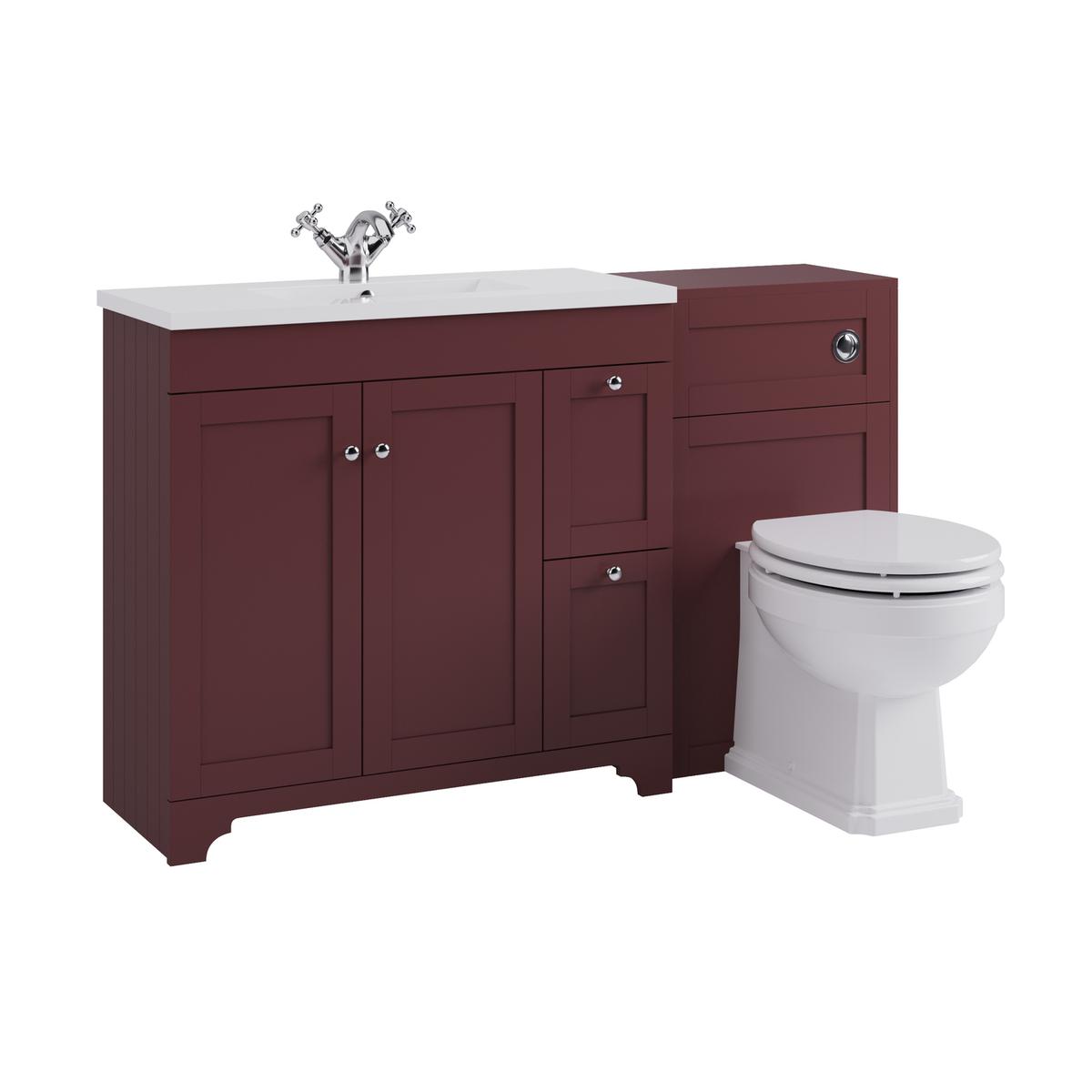 1400mm Burgundy Toilet and Sink Unit with Traditional Toilet - Baxenden