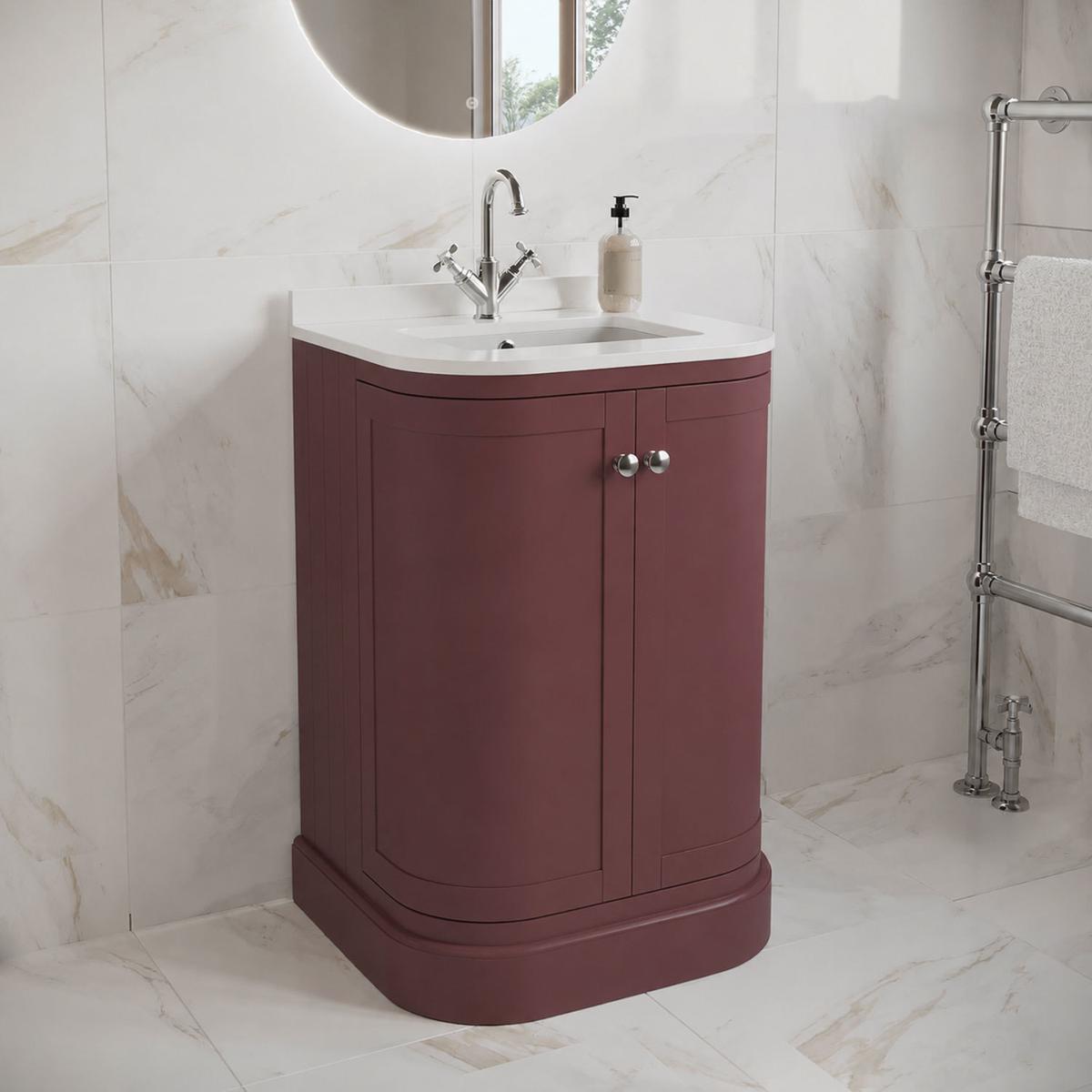 600mm Burgundy Curved Freestanding Vanity Unit with Basin - Bowland