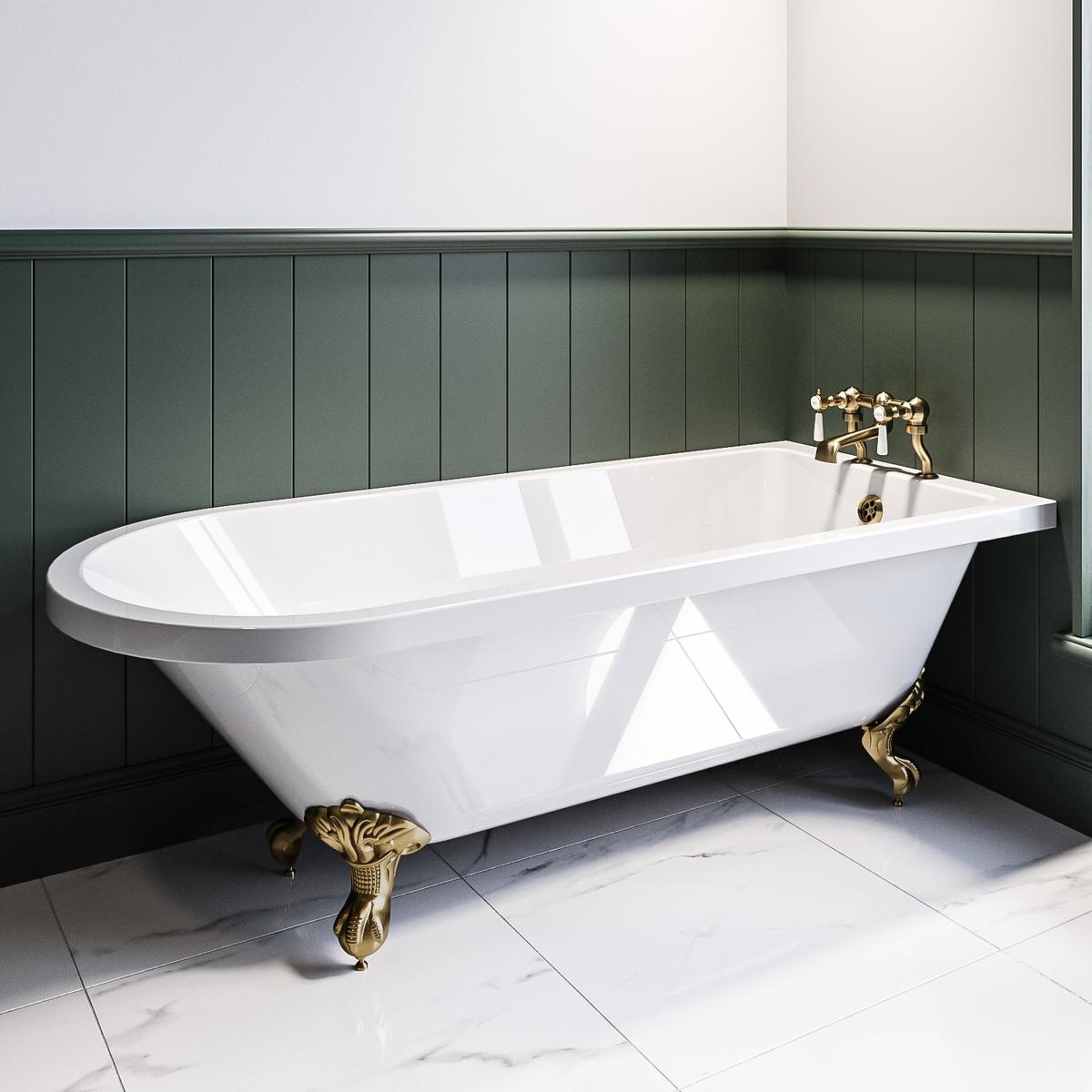 ONLY OPENED - Freestanding Single Ended Bath with Brushed Brass Feet 1670 x 740mm - Park Royal