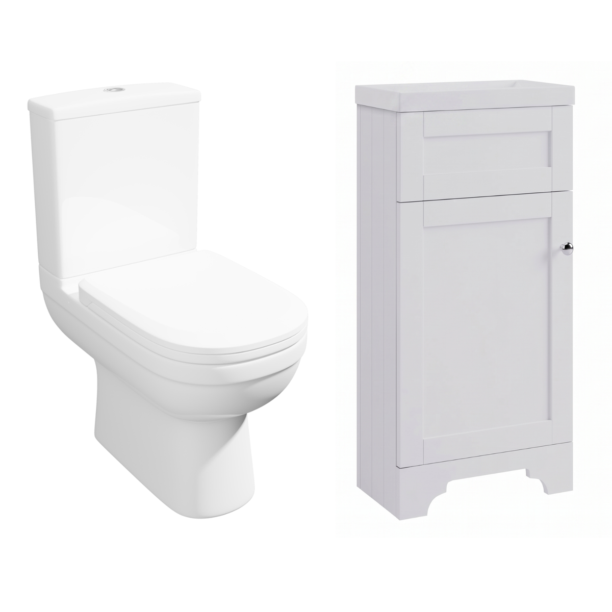 Close Coupled Toilet and White Basin Vanity Unit Cloakroom Suite - Baxenden