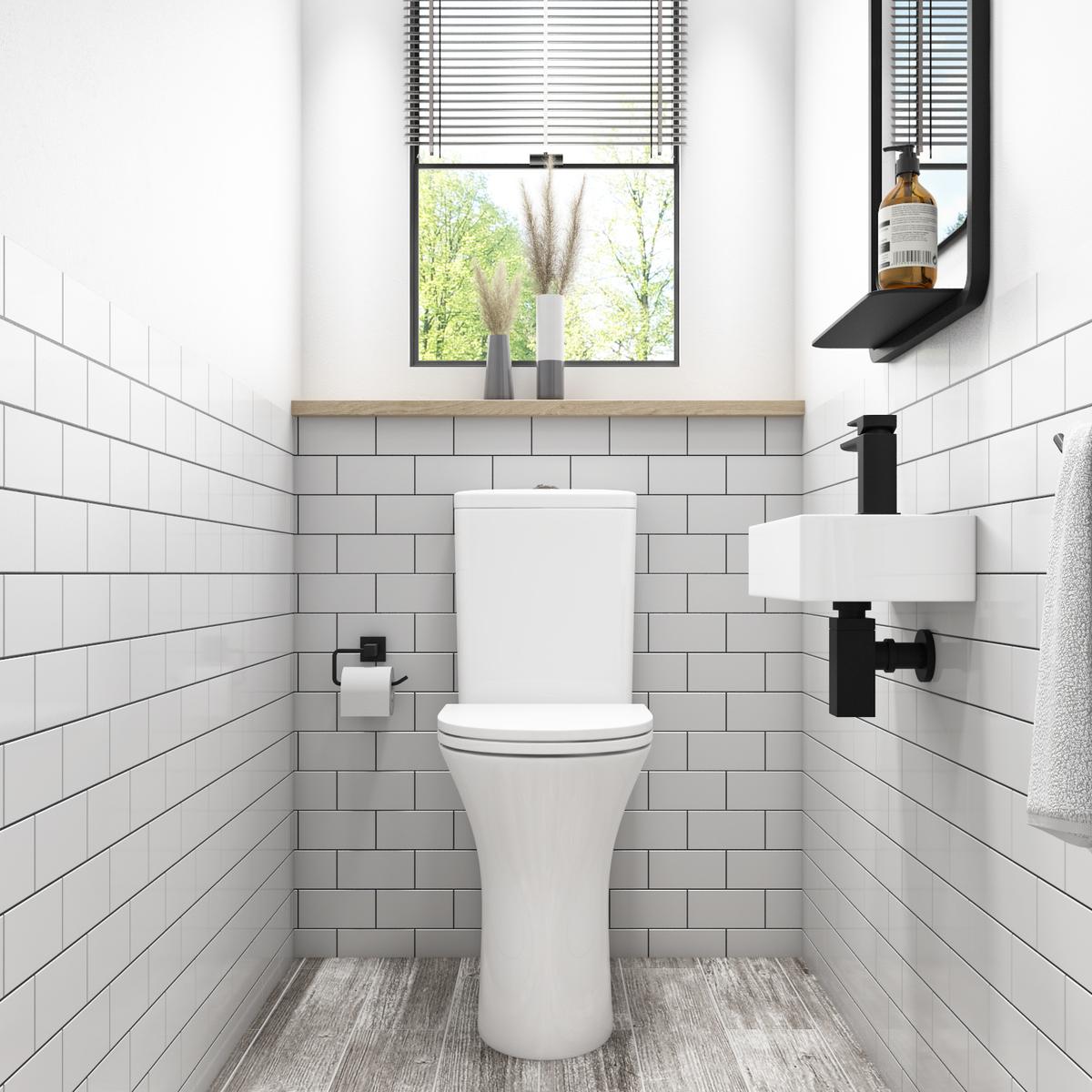 Comfort Height Close Coupled Toilet and Basin with Tap & Waste Cloakroom Suite - Indiana