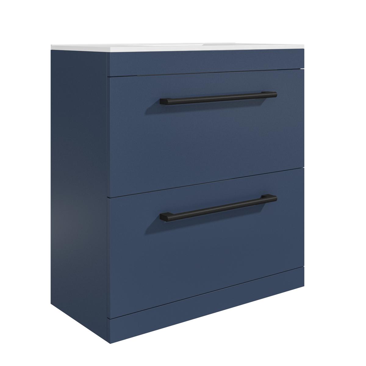 800mm Blue Freestanding Vanity Unit with Basin and Black Handles - Ashford