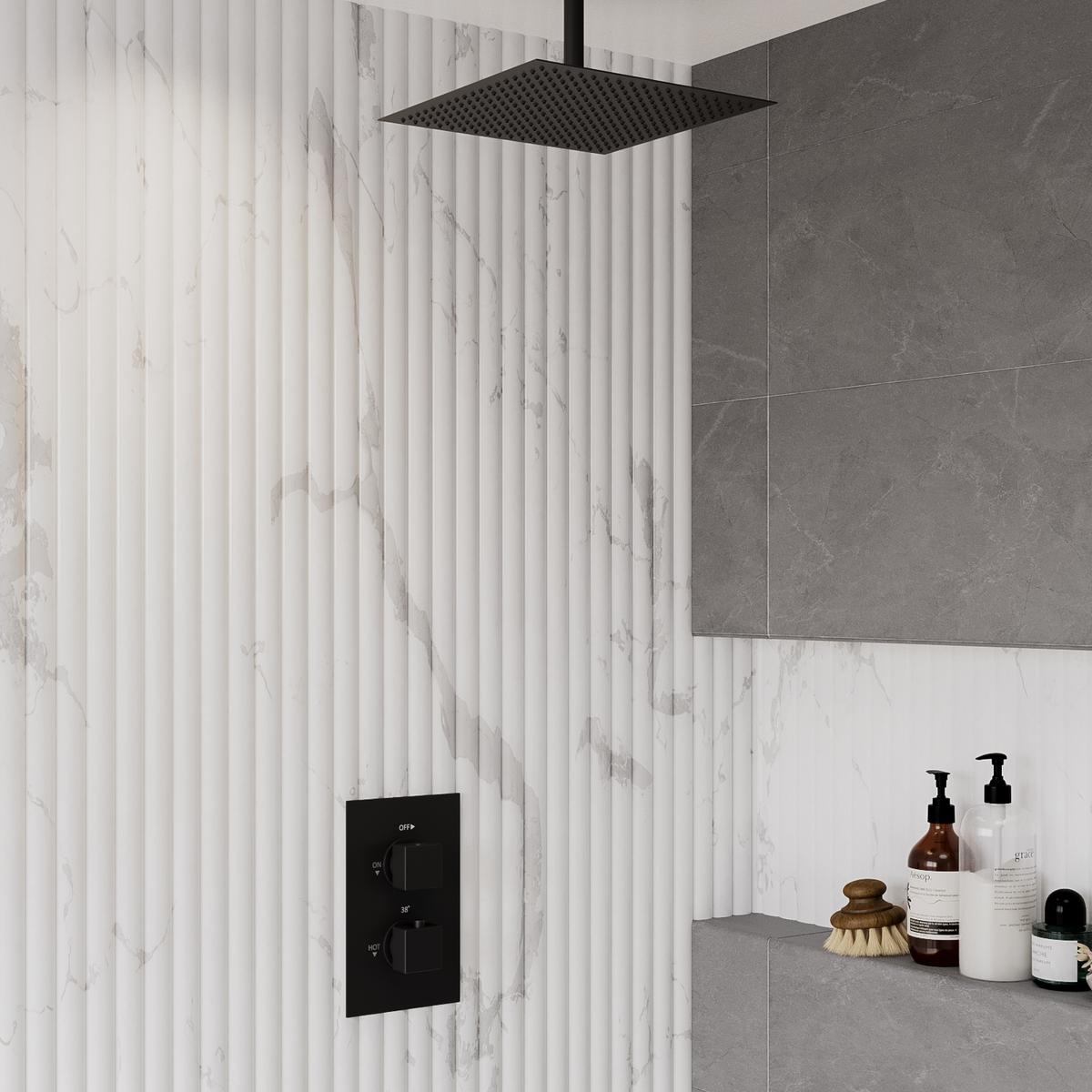 Black 1 Outlet Ceiling Mounted Thermostatic Mixer Shower Set - Zana