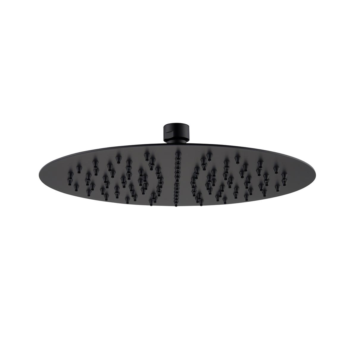 Black 250mm Round Rainfall Shower Head & Wall Arm - Arissa