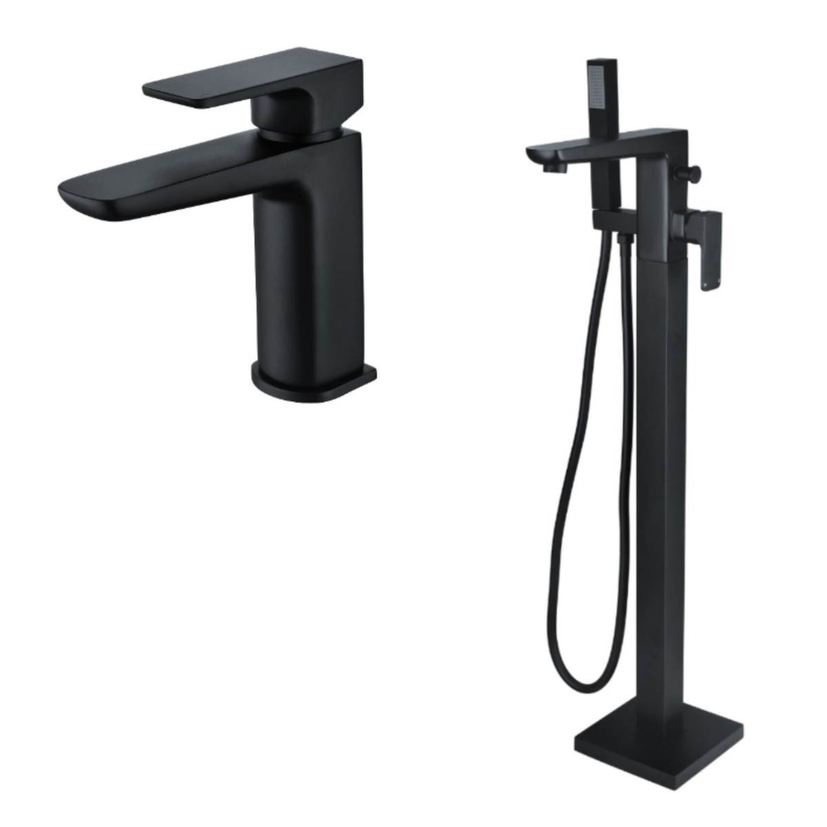 Zana Matt Black Basin Mixer Tap & Freestanding Bath Tap Pack